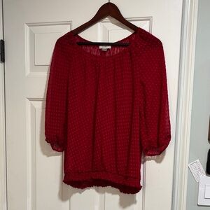LOFT Sheer Textured Red Blouse